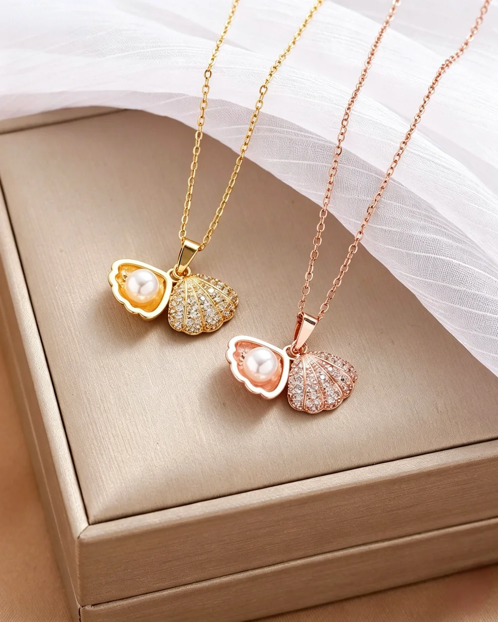 Ocean Treasure Series Stainless Steel Pearl Zircon 18k Gold Necklace